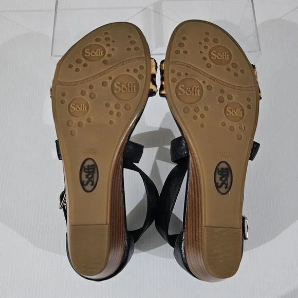 NEW Sofft Innis Sandal Womens 9.5 Black Leather Cheetah Print Strappy Wedge - Picture 11 of 13